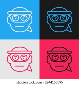 Pop art line Bandit icon isolated on color background.  Vector