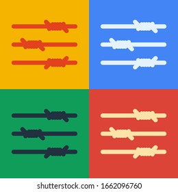 Pop art line Barbed wire icon isolated on color background.  Vector Illustration