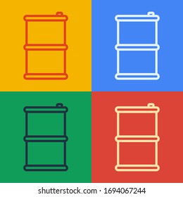 Pop art line Barrel oil icon isolated on color background.  Vector Illustration