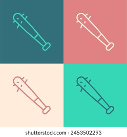 Pop línea de arte Bate de béisbol con uñas icono aislado en el fondo de color. Arma violenta.  Vector