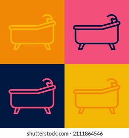 Pop art line Bathtub icon isolated on color background.  Vector