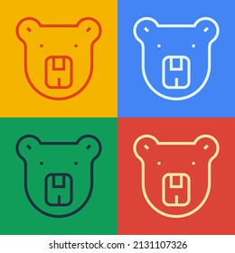 Línea de arte pop Icono de la cabeza del oso aislado en el fondo del color.  Vector