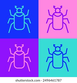 Pop art line Beetle bug icon isolated on color background.  Vector