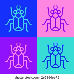 Pop art linha Besouro ícone de bug isolado no fundo da cor.  Vetor