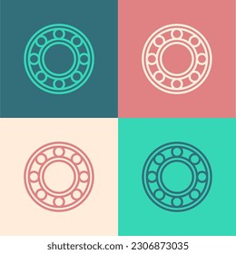 Línea de arte pop Icono del cojinete de bolas de bicicleta aislado en el fondo del color.  Vector