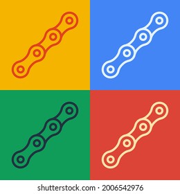 Pop art line Bicycle chain icon isolated on color background. Bike chain sprocket transmission.  Vector