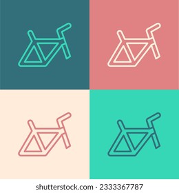 Pop art line Bicycle frame icon isolated on color background.  Vector