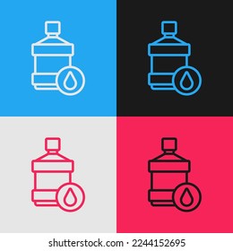 Pop art line Big bottle with clean water icon isolated on color background. Plastic container for the cooler.  Vector