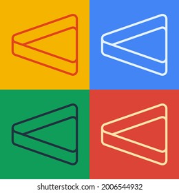 Línea de arte pop Icono de triángulo de Billiard aislado en fondo de color.  Vector
