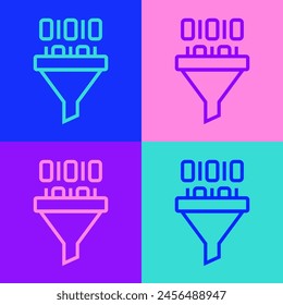 Pop art line Binary code icon isolated on color background.  Vector