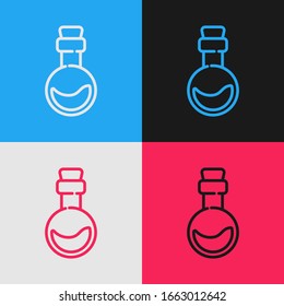 Pop art line Bottle with love potion icon isolated on color background. Valentines day symbol.  Vector Illustration