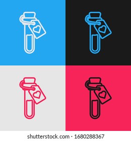Pop art line Bottle with love potion icon isolated on color background. Valentines day symbol.  Vector Illustration