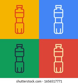 Pop art line Bottle of water icon isolated on color background. Soda aqua drink sign.  Vector Illustration