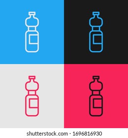 Pop art line Bottle of water icon isolated on color background. Soda aqua drink sign.  Vector Illustration