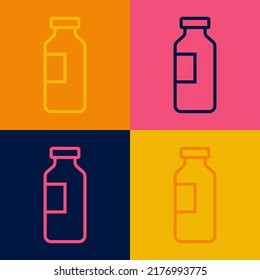 Pop art line Bottle of water icon isolated on color background. Soda aqua drink sign.  Vector