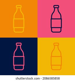 Pop art line Bottle of wine icon isolated on color background.  Vector