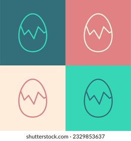 Pop art line Broken egg icon isolated on color background. Happy Easter.  Vector