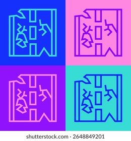 Pop art line Broken road icon isolated on color background.  Vector