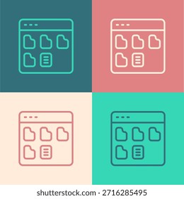 Pop línea de arte Icono de archivos del navegador aislado sobre fondo de color.  Vector