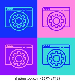 Pop art line Browser setting icon isolated on color background. Adjusting, service, maintenance, repair, fixing.  Vector Illustration