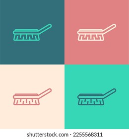 Pop art line Brush for cleaning icon isolated on color background. Cleaning service concept.  Vector Illustration