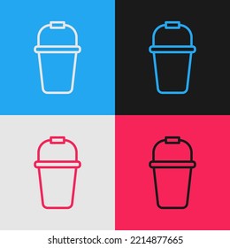 Pop art line Bucket icon isolated on color background.  Vector