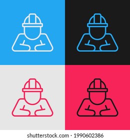 Pop Art Line Builder Symbol einzeln auf Farbhintergrund. Bauarbeiter.  Vektorgrafik