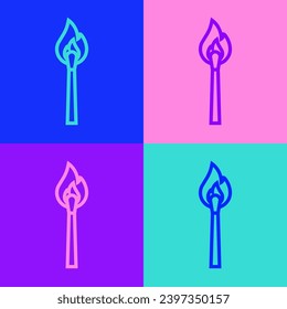 Pop Art Line Burning passt zu Feuer Symbol einzeln auf Farbhintergrund. Entspricht dem Feuer. Entspricht dem Zeichen.  Vektorgrafik