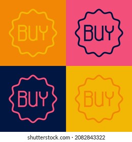 Pop art line Buy button icon isolated on color background.  Vector