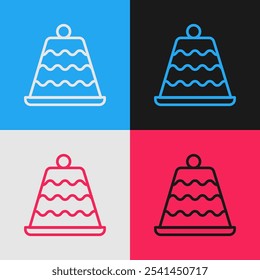 Pop art line Cake icon isolated on color background. Happy Birthday.  Vector