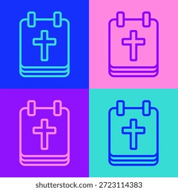 Pop art line Calendar with Easter icon isolated on color background. Spring Christian Holiday symbol.  Vector