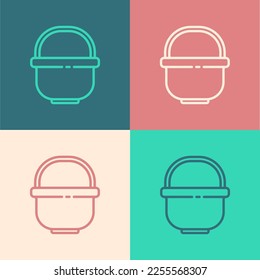 Pop art line Camping pot icon isolated on color background. Boil or stew food symbol.  Vector Illustration