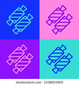 Pop art line Candy icon isolated on color background. Happy Valentines day.  Vector