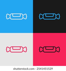 Pop art line Candy icon isolated on color background.  Vector Illustration