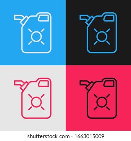 Línea de arte pop Anuncio para aceite de máquina motora aislado en fondo de color. Galón de aceite. Servicio de cambio de aceite y reparación. Signo de aceite del motor. Ilustración vectorial