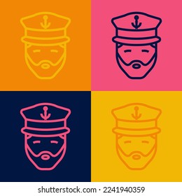 Línea de arte pop Capitán del icono de barco aislado en el fondo del color. Turismo de viajes transporte náutico. Buque de pasajeros de vóley, crucero de línea.  Vector
