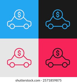 Pop art line Car rental icon isolated on color background. Rent a car sign. Key with car. Concept for automobile repair service.  Vector