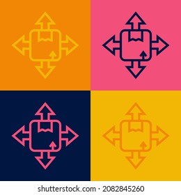 Pop art line Carton cardboard box icon isolated on color background. Box, package, parcel sign. Delivery and packaging.  Vector