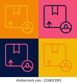 Pop art line Carton cardboard box icon isolated on color background. Box, package, parcel sign. Delivery and packaging.  Vector