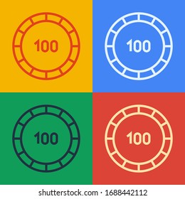 Pop art line Casino chips icon isolated on color background. Casino gambling.  Vector Illustration