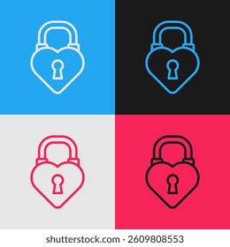 Pop art line Castle in the shape of a heart icon isolated on color background. Love symbol and keyhole sign. 8 March. Happy Women Day.  Vector Illustration