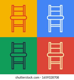 Pop art line Chair icon isolated on color background.  Vector Illustration