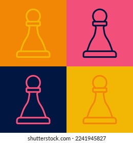 Pop art line Chess icon isolated on color background. Business strategy. Game, management, finance.  Vector