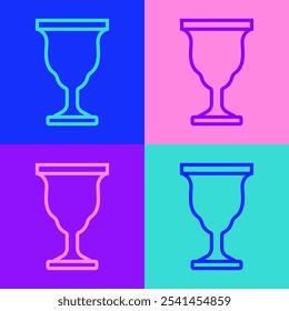 Pop art line Christian chalice icon isolated on color background. Christianity icon. Happy Easter.  Vector