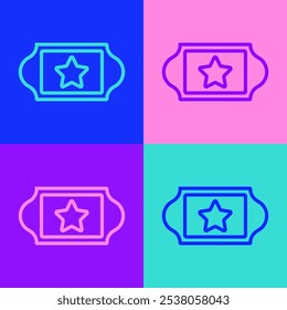 Pop art line Cinema ticket icon isolated on color background.  Vector