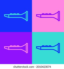 Pop art line Clarinet icon isolated on color background. Musical instrument.  Vector