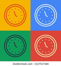 Pop art line Clock icon isolated on color background. Time symbol.  Vector Illustration