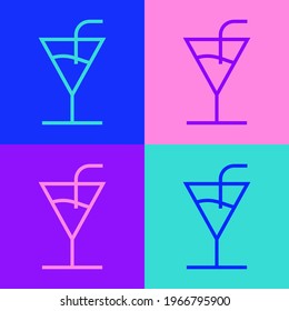 Pop art line Cocktail icon isolated on color background.  Vector Illustration