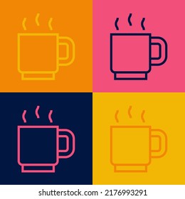 Pop art line Coffee cup icon isolated on color background. Tea cup. Hot drink coffee.  Vector