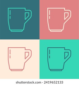 Pop art line Coffee cup icon isolated on color background. Tea cup. Hot drink coffee.  Vector